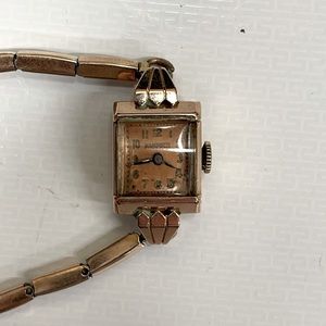 Hampden Swiss 14K Rose Gold Case Ladies Wristwatch- Rose Gold Tone Stretch Band